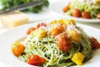 Rustic Kale Walnut Pesto Pasta with Blistered Tomatoes