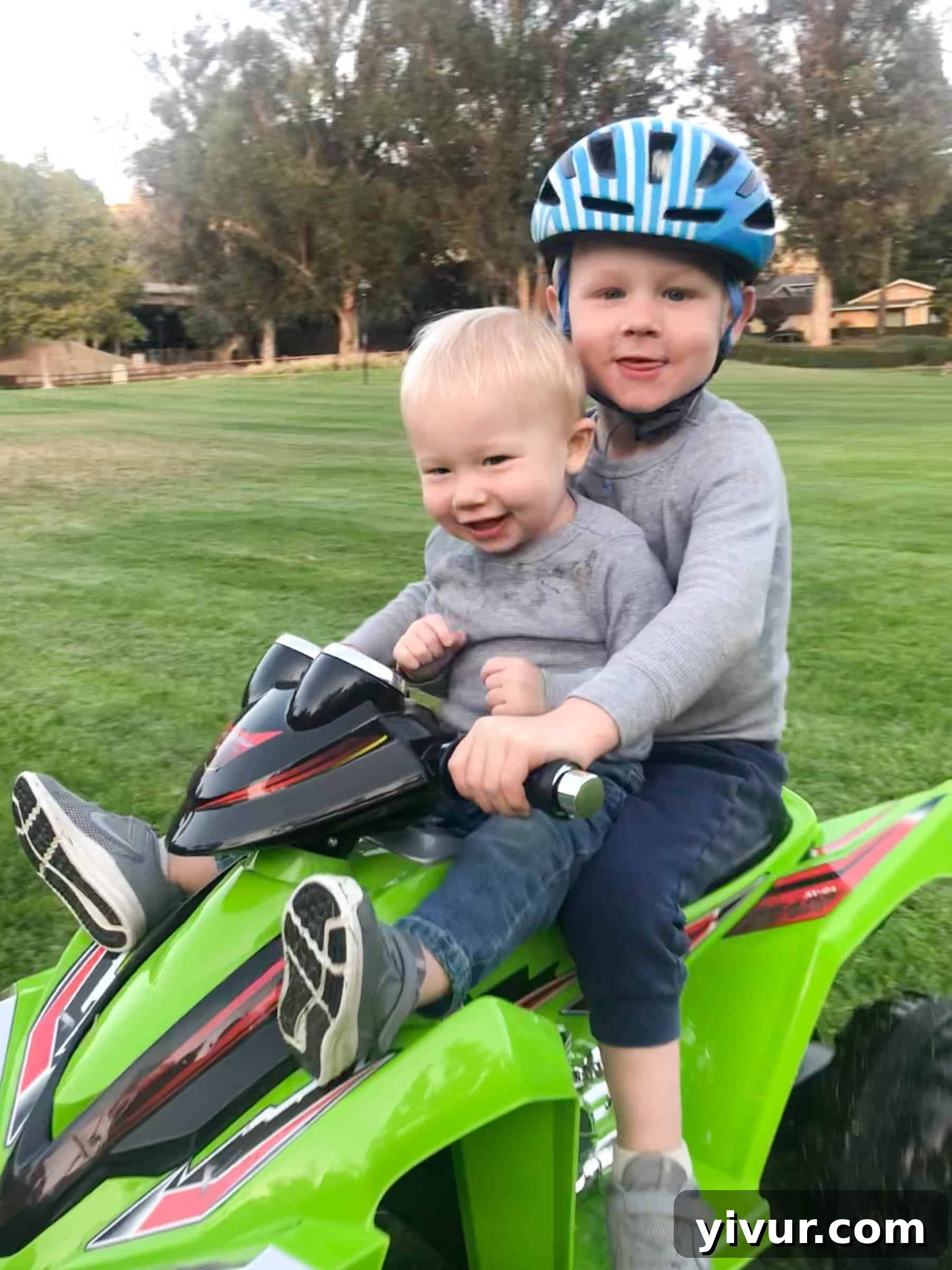 Autumn's Coffee & Chats 14 Boy happily riding a new ATV Powerwheels toy