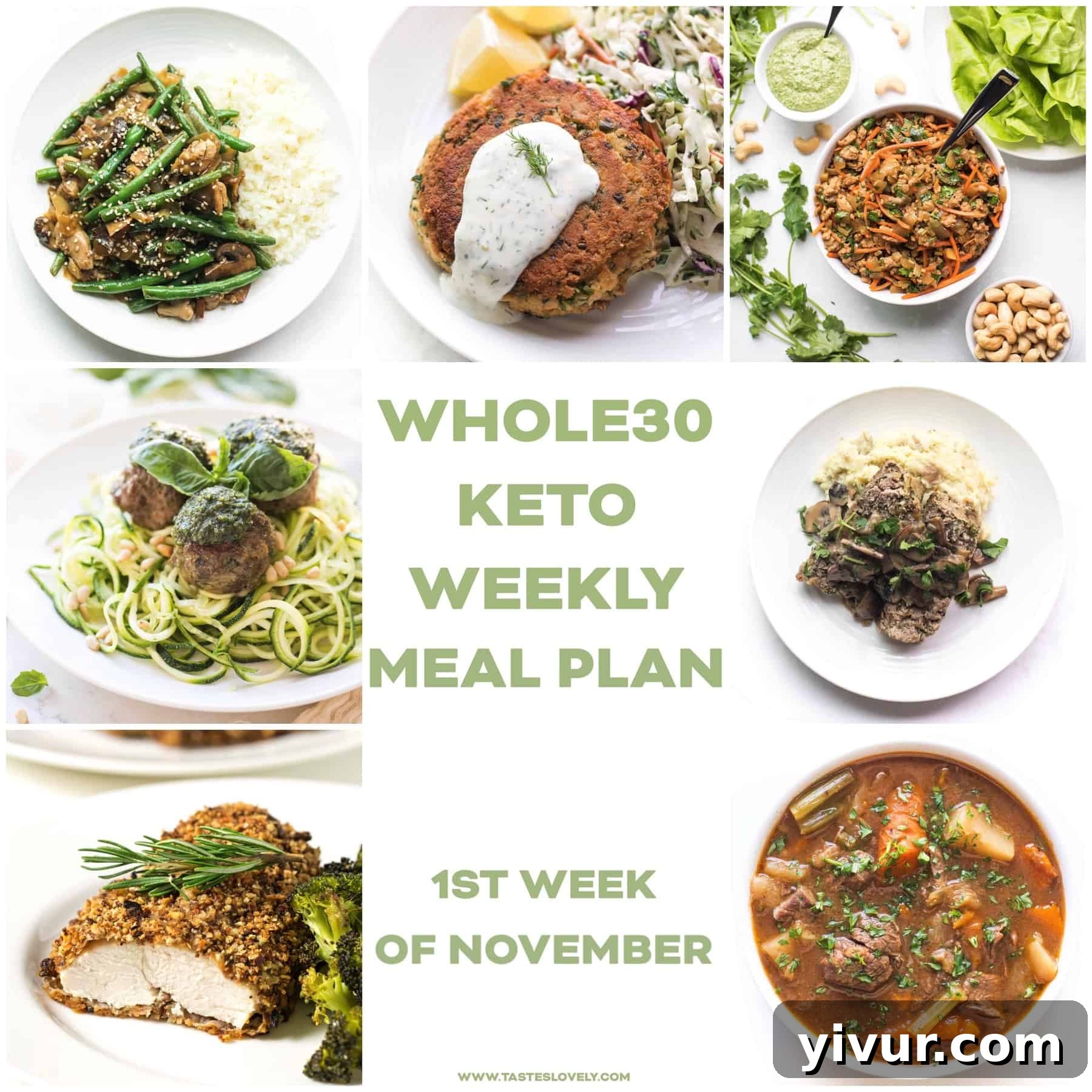 November Week 1 Whole30 and Keto Weekly Meal Plan featuring diverse healthy recipes