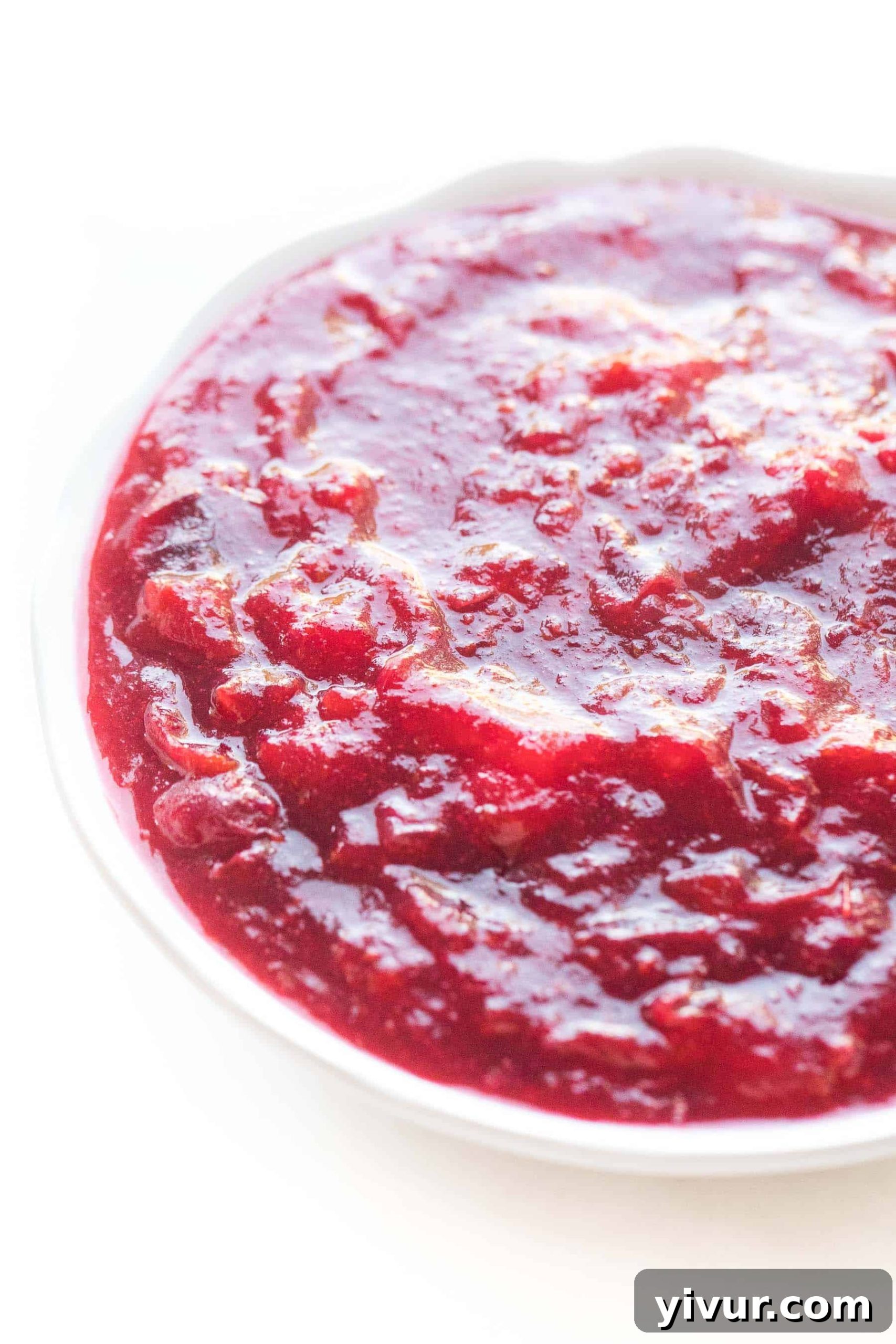 keto cranberry sauce in a white bowl, ready to be served