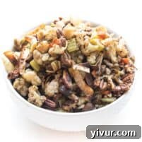 whole30 + keto cauliflower stuffing in a white bowl