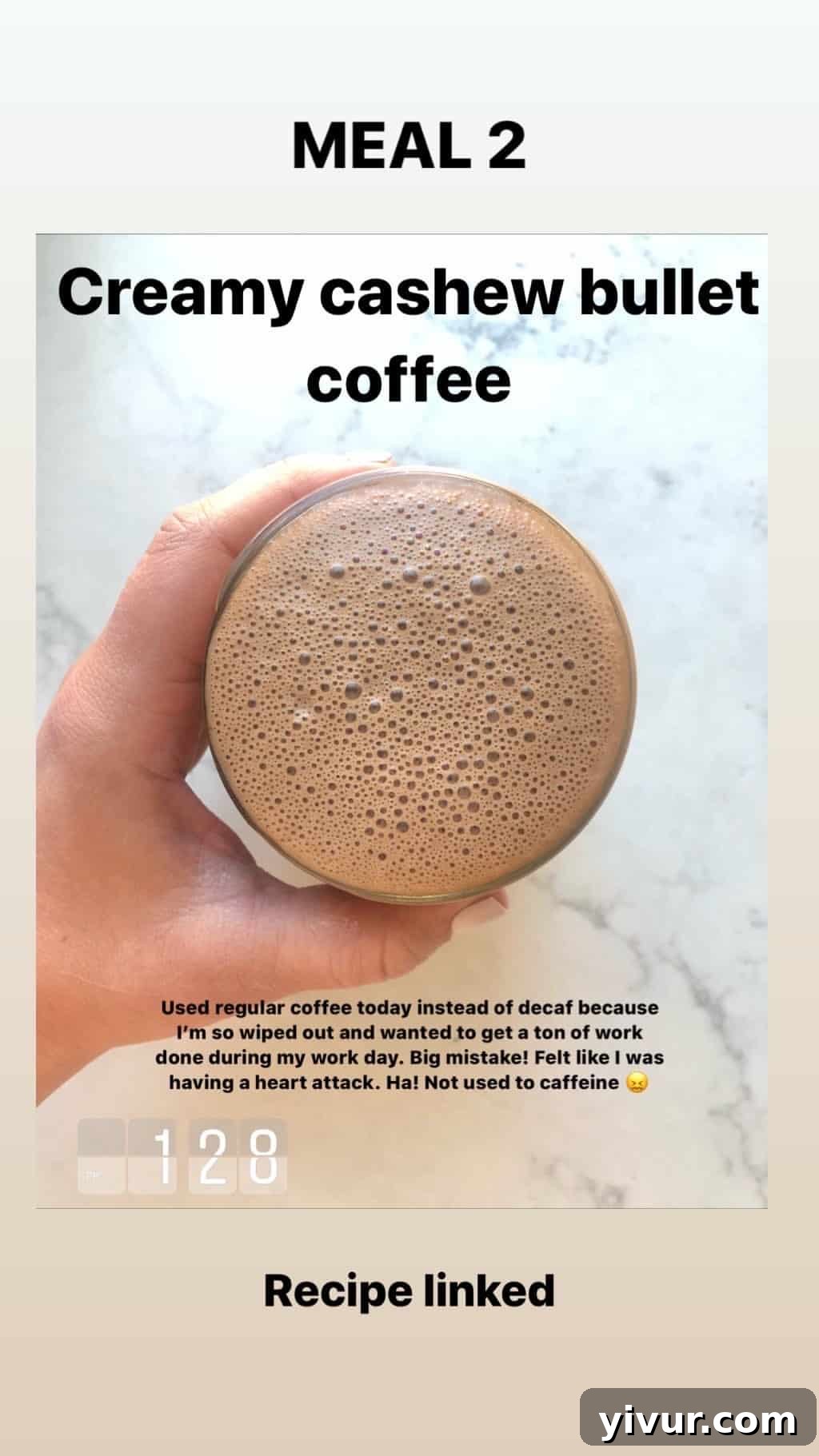 My October Clean Keto Whole30 Food Diary 2019 22 A mug of creamy cashew coffee, a dairy-free and satisfying beverage.