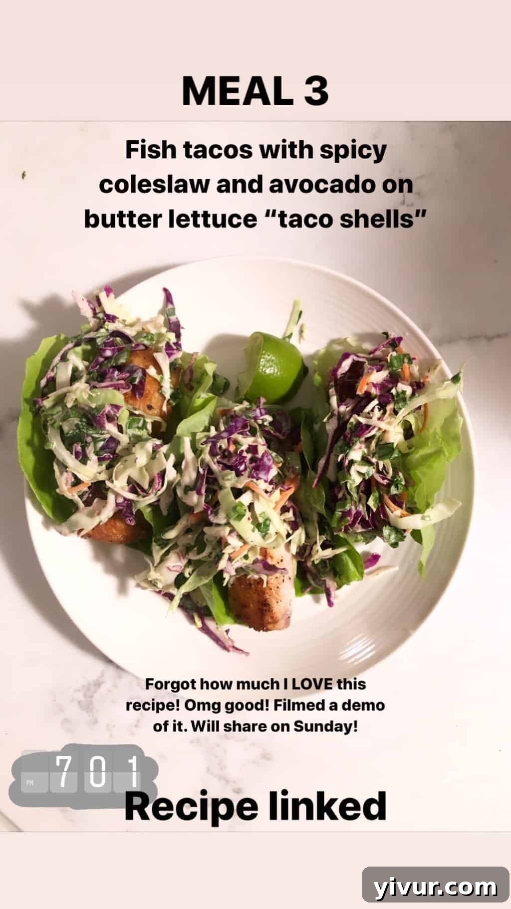 My October Clean Keto Whole30 Food Diary 2019 26 Whole30 and keto fish tacos served with a vibrant and spicy coleslaw.