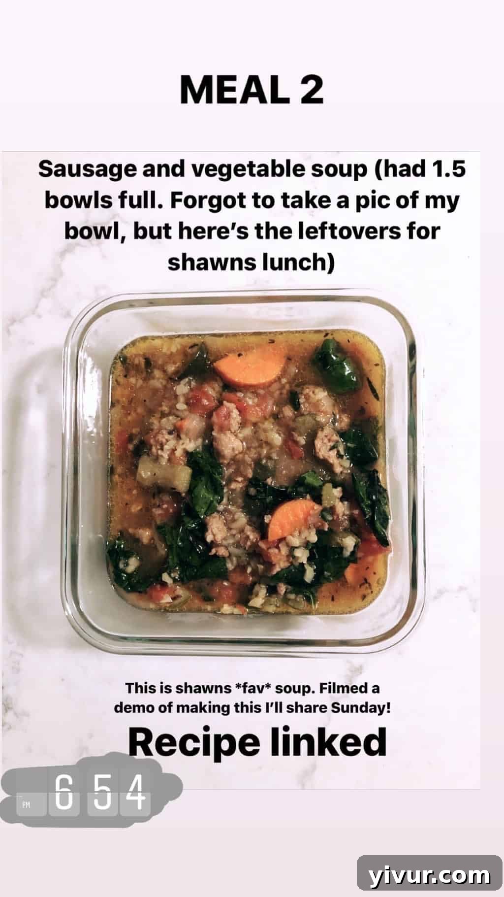 My October Clean Keto Whole30 Food Diary 2019 45 A bowl of comforting sausage soup, packed with flavor and nourishing ingredients.