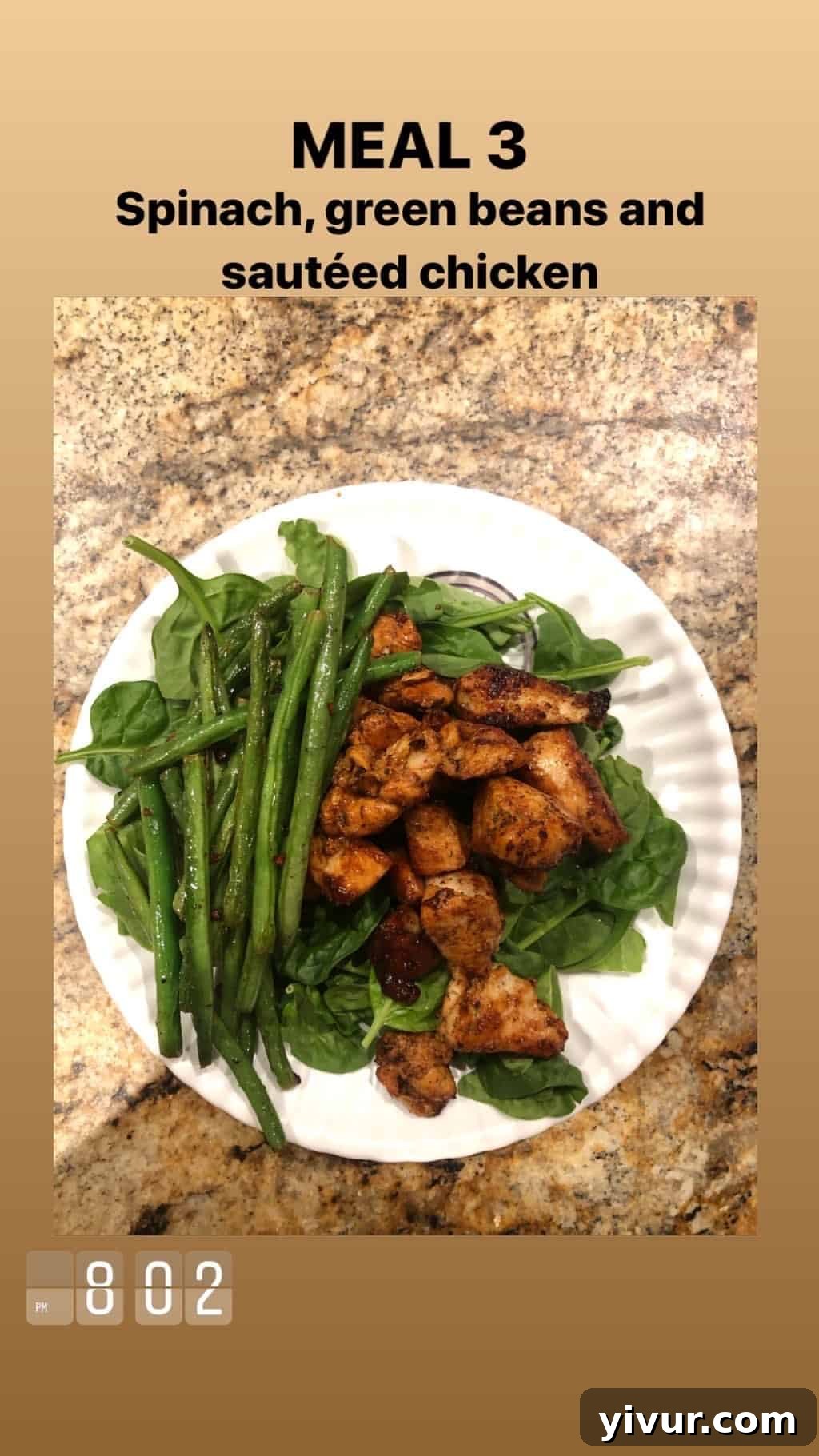 My October Clean Keto Whole30 Food Diary 2019 50 Sauteed spinach, fresh green beans, and tender sauteed chicken, forming a simple yet satisfying meal.