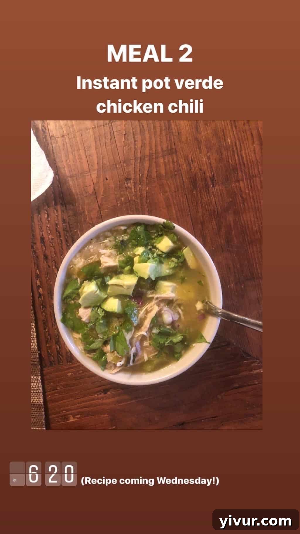 My October Clean Keto Whole30 Food Diary 2019 52 A bowl of flavorful Instant Pot Verde Chicken Chili.