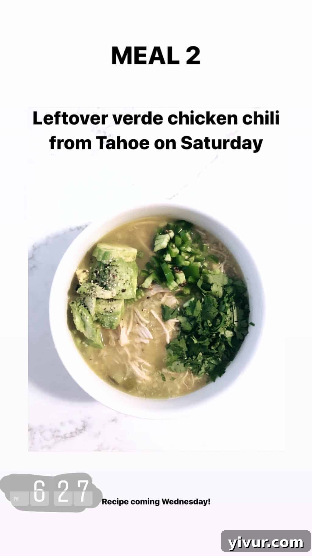 My October Clean Keto Whole30 Food Diary 2019 56 A bowl of vibrant Verde Chicken Chili, perfect for a warming and nutritious meal.