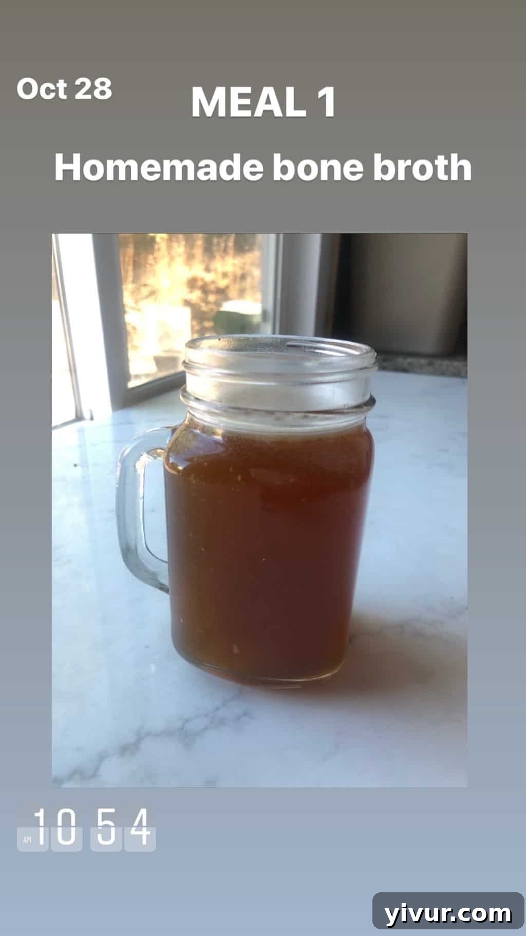 My October Clean Keto Whole30 Food Diary 2019 74 A simple cup of nourishing bone broth for wellness.