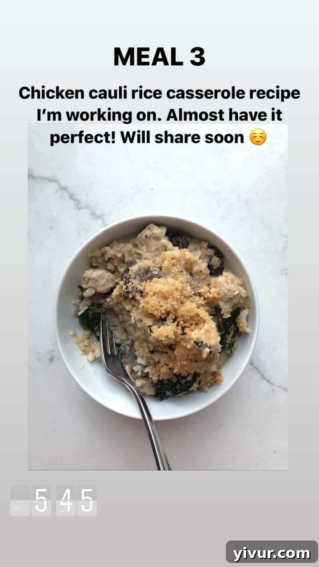 My October Clean Keto Whole30 Food Diary 2019 76 A comforting chicken cauliflower rice casserole, a low-carb and compliant alternative to traditional casseroles.