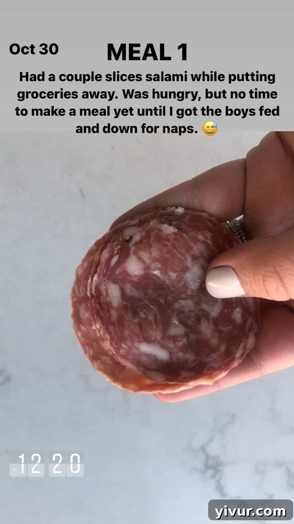 My October Clean Keto Whole30 Food Diary 2019 80 A simple plate of salami, a compliant snack option.