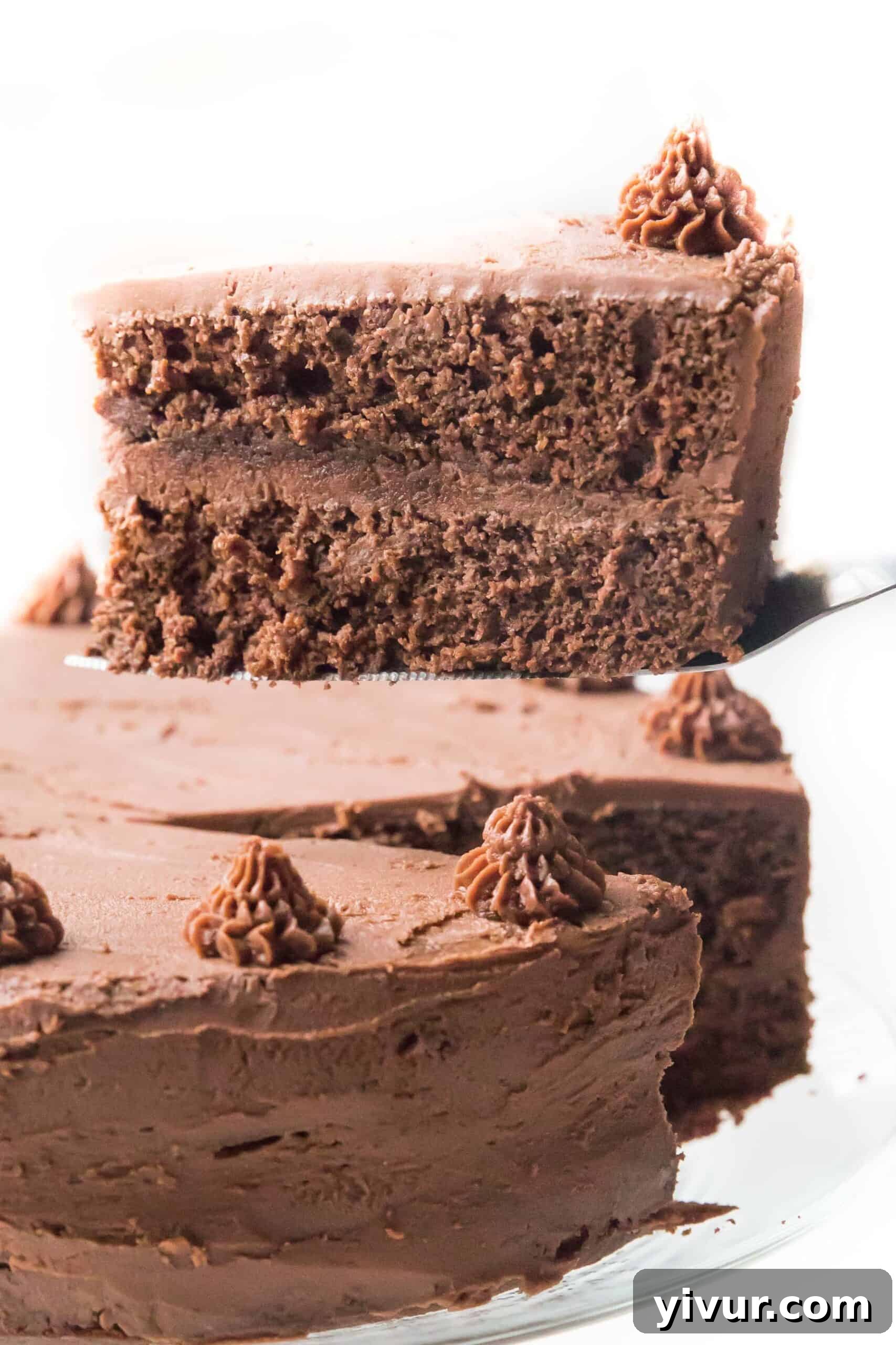 Lifting a slice of chocolate cake