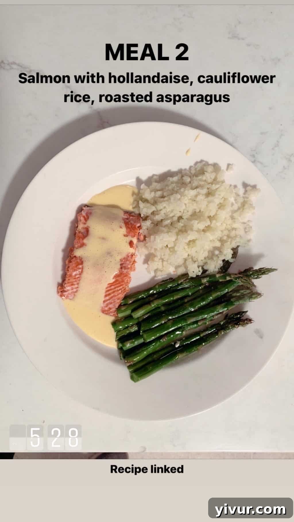 My Clean Keto and Whole30 Food Diary November 2019 30 Salmon with hollandaise, cauliflower rice, and roasted asparagus