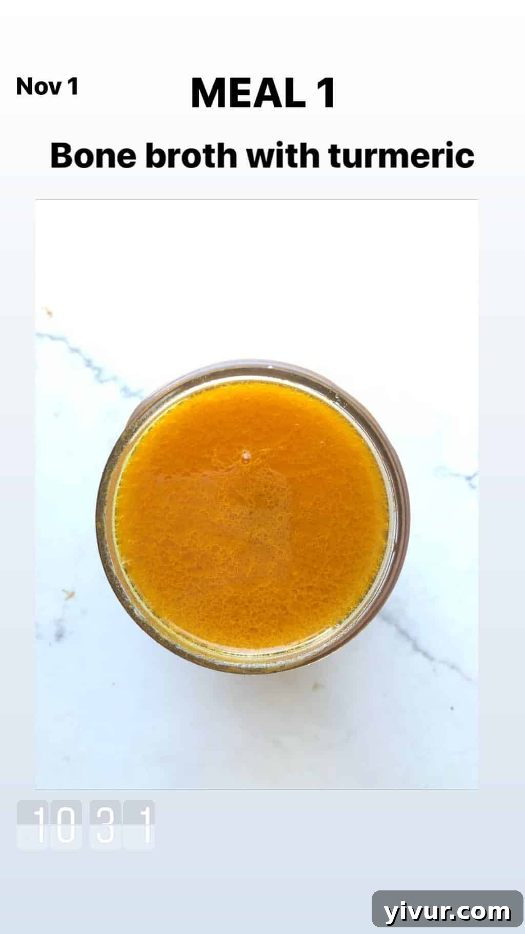My Clean Keto and Whole30 Food Diary November 2019 3 Bone broth with turmeric, a warm and healing breakfast drink