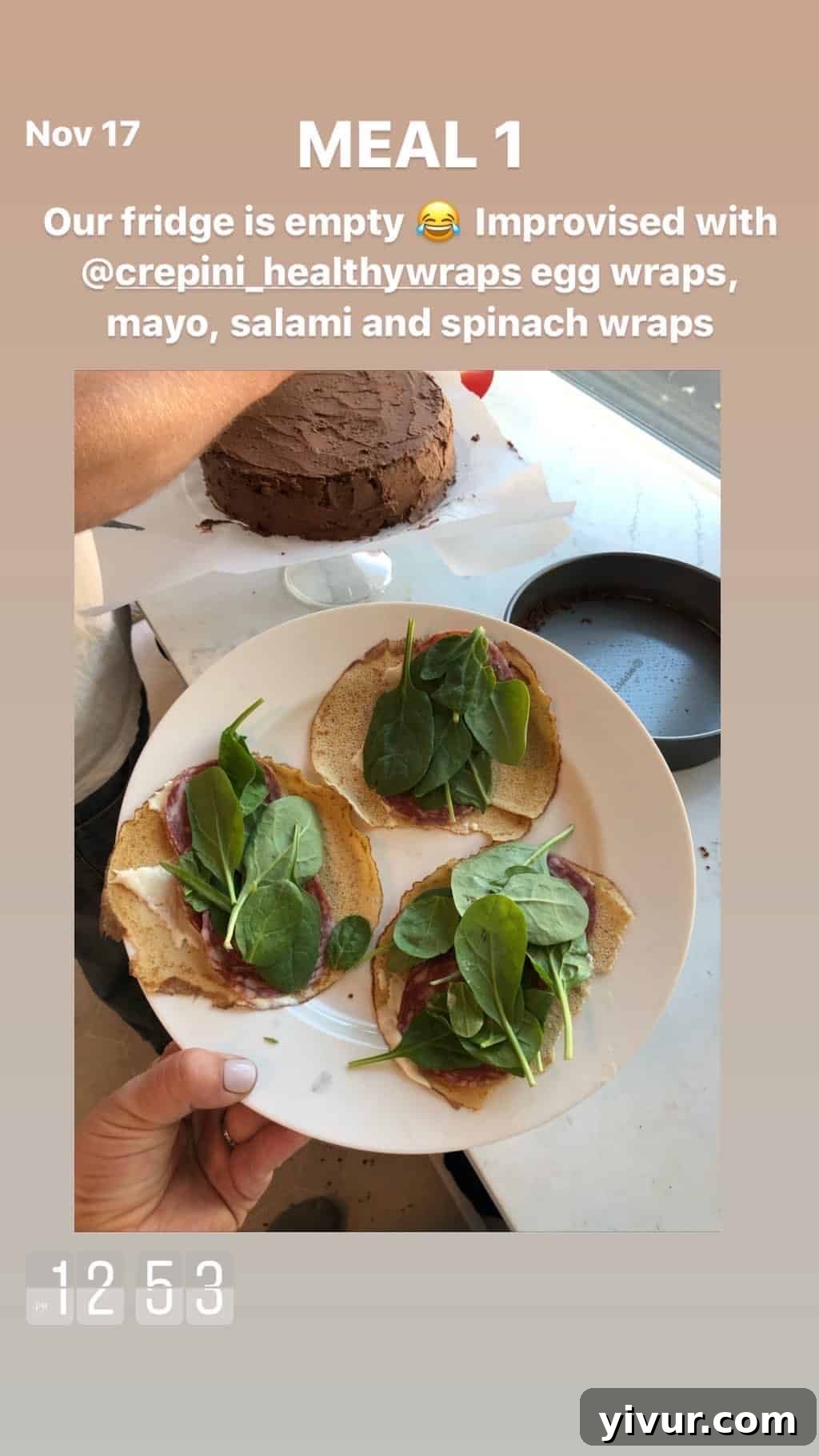My Clean Keto and Whole30 Food Diary November 2019 39 Crepini Healthy Wraps egg wraps, mayonnaise, salami, and spinach