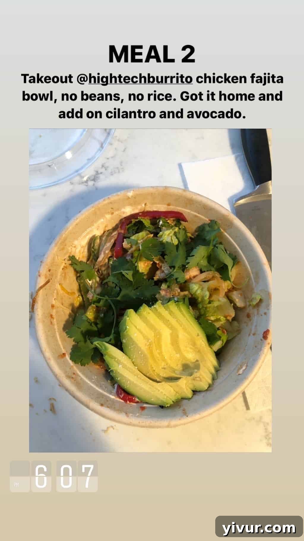 My Clean Keto and Whole30 Food Diary November 2019 53 High Tech Burrito Fajita Bowl, a custom order for clean eating