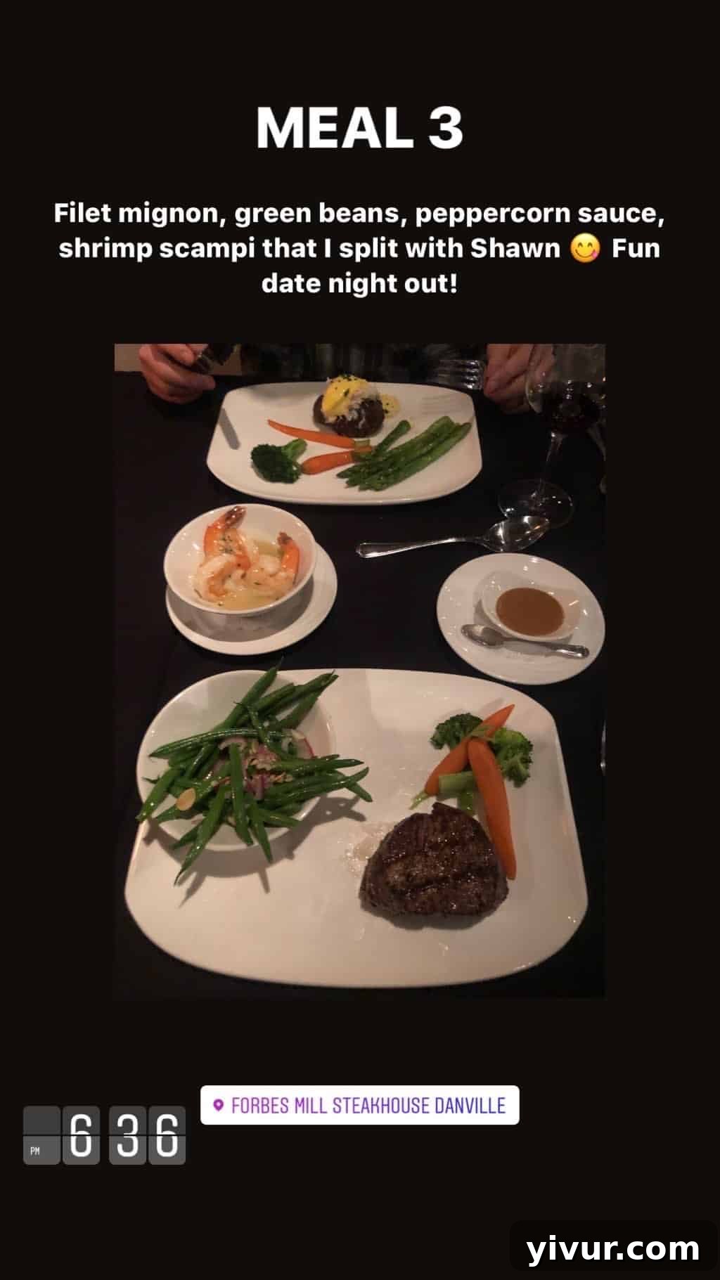 My Clean Keto and Whole30 Food Diary November 2019 47 Filet mignon, green beans, peppercorn sauce, and shrimp scampi