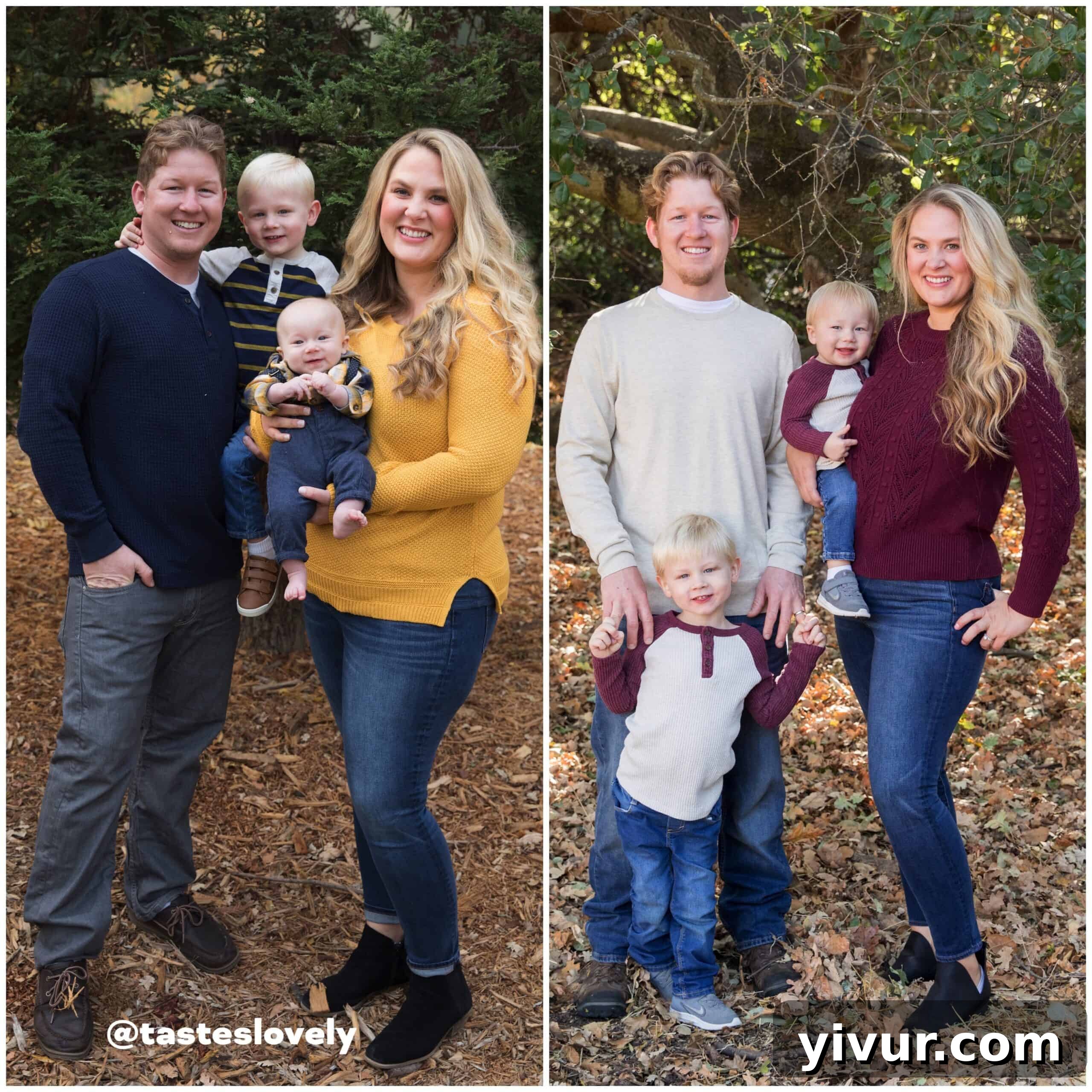 A side-by-side comparison of family photos from two different years, highlighting a significant health transformation.