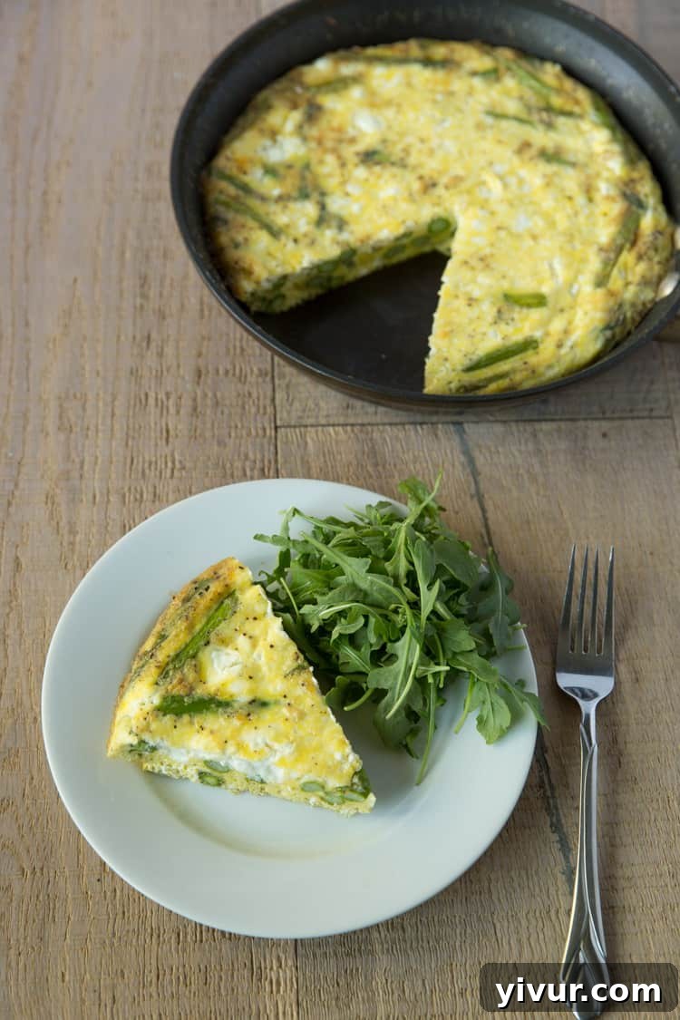 Close-up of Fresh Asparagus and Goat Cheese Frittata