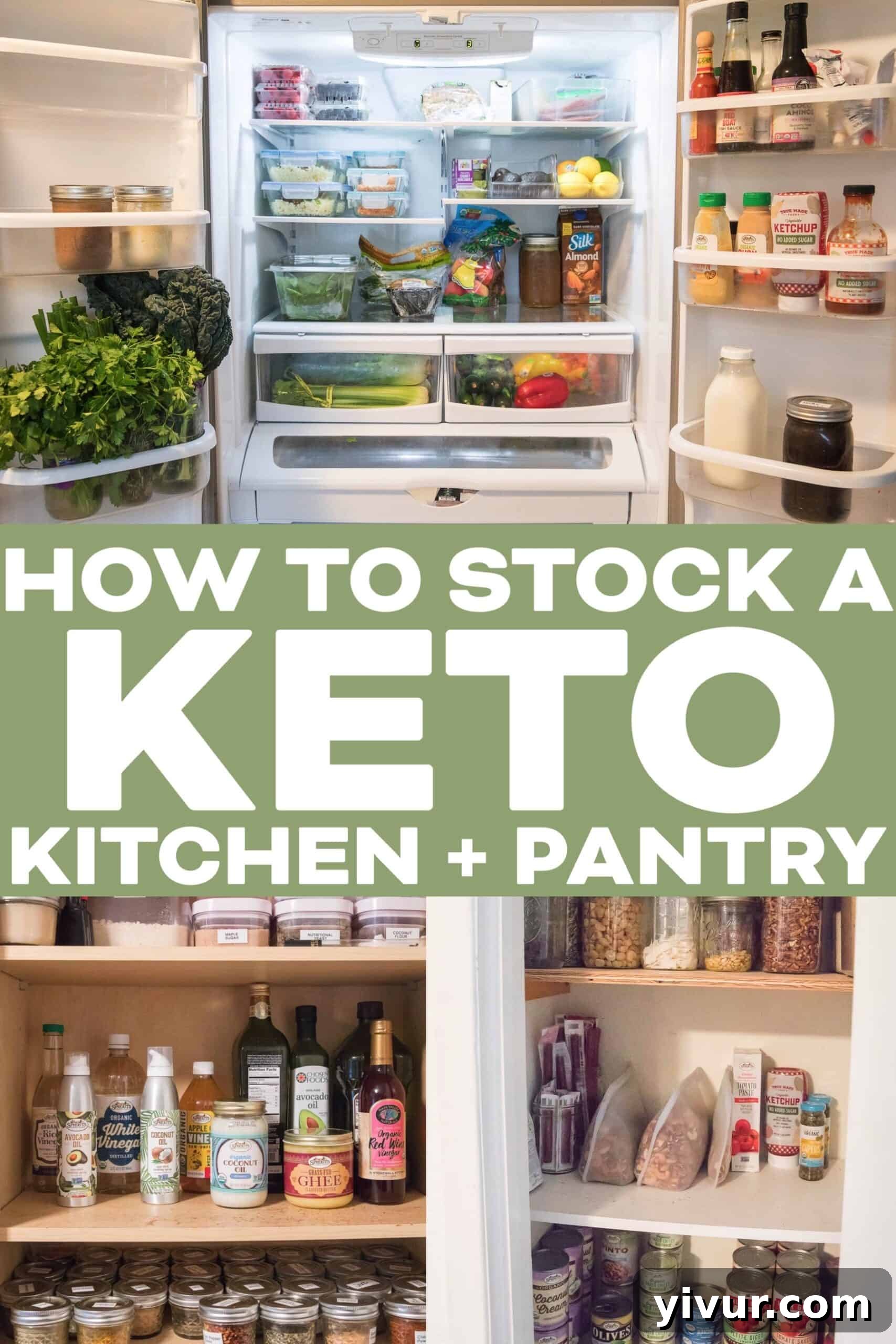 Well-stocked and organized clean keto kitchen and pantry