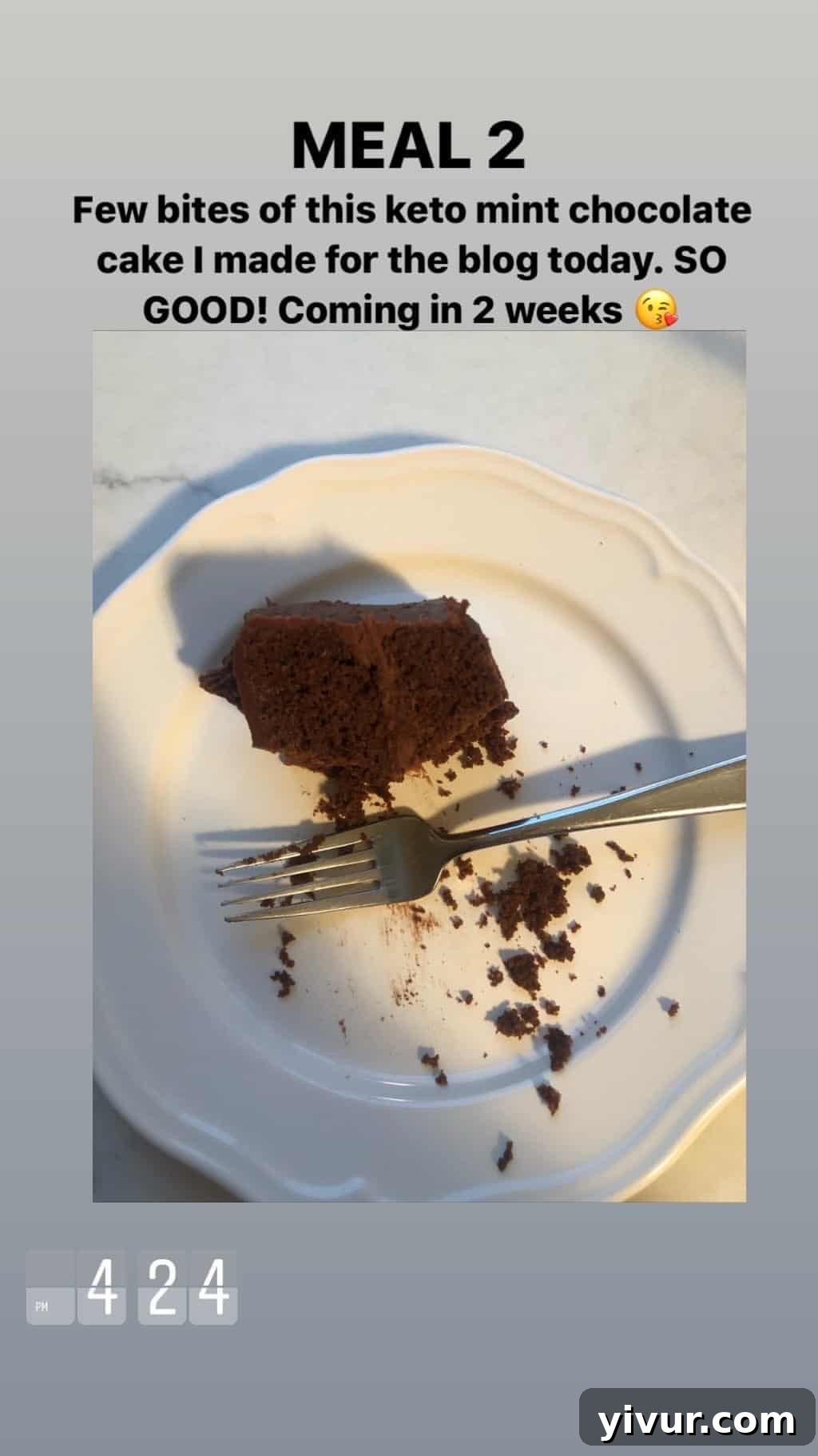 December 2019 Clean Keto and Whole30 Food Diary 17 A decadent slice of Keto mint chocolate cake, a dairy-free and sugar-free dessert option for special occasions on a clean keto diet.