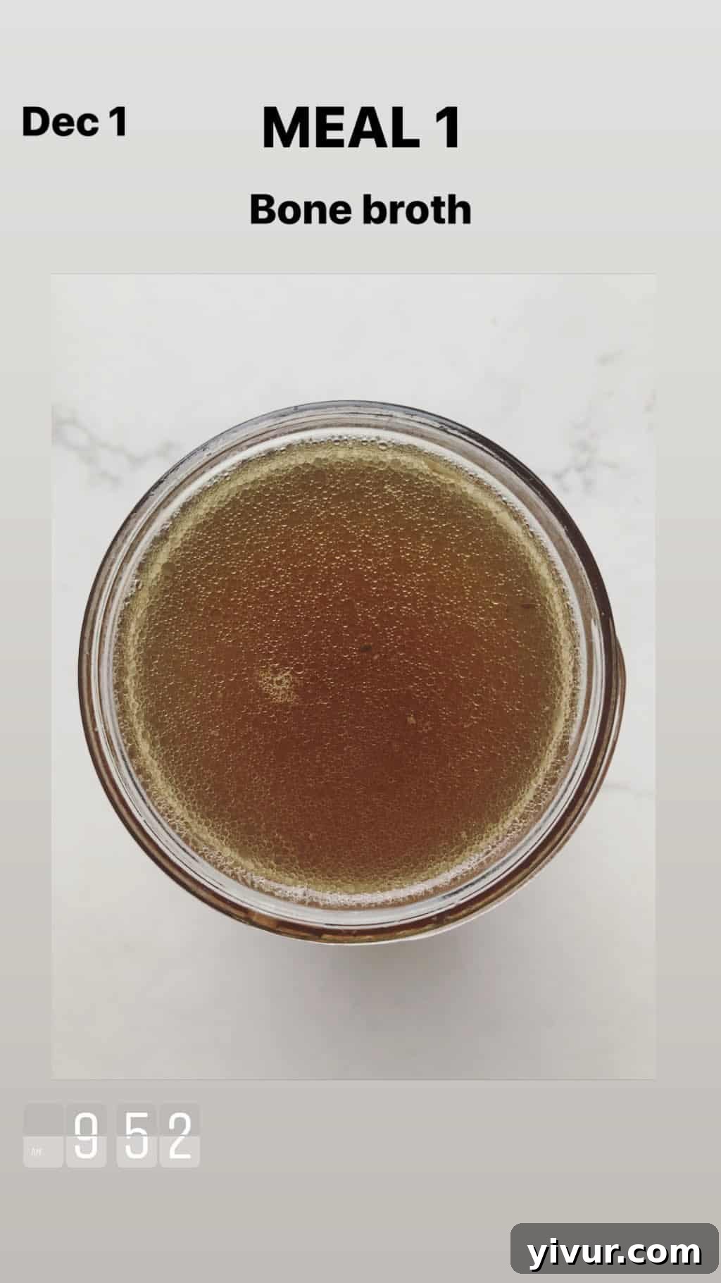 December 2019 Clean Keto and Whole30 Food Diary 3 A steaming mug of rich, homemade bone broth, a daily ritual for gut health and electrolyte replenishment on a clean keto diet.