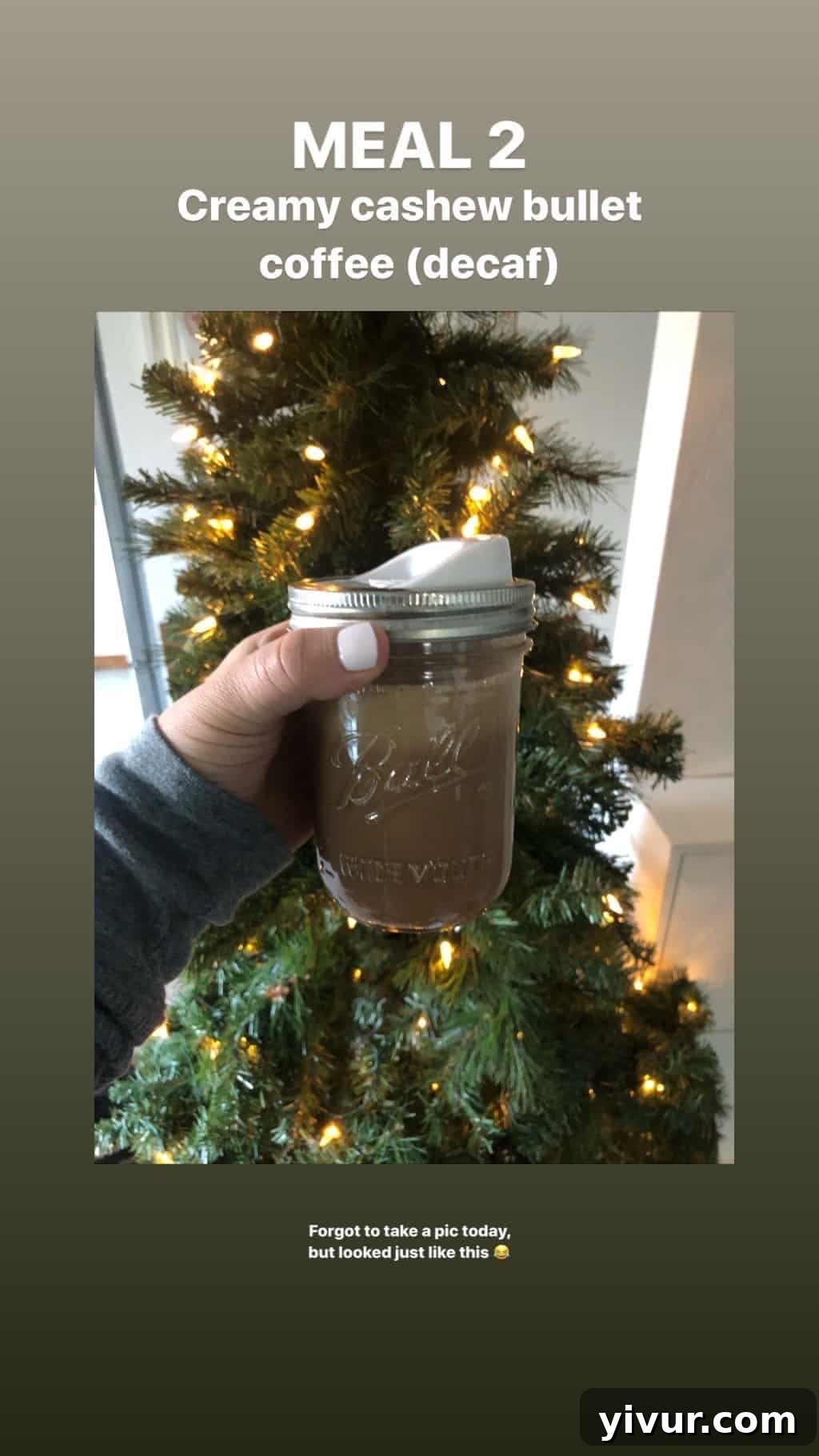 December 2019 Clean Keto and Whole30 Food Diary 48 A clean, white ceramic cup of creamy cashew coffee, a frequent and reliable component of a clean keto diet.