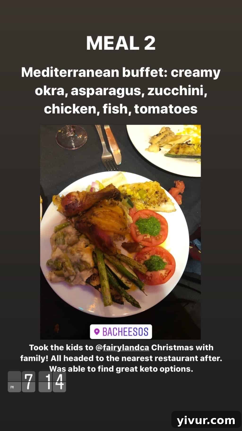 December 2019 Clean Keto and Whole30 Food Diary 61 A light and healthy stew-like dish featuring creamy okra, asparagus, zucchini, chicken, fish, and tomatoes, showcasing varied clean eating ingredients.