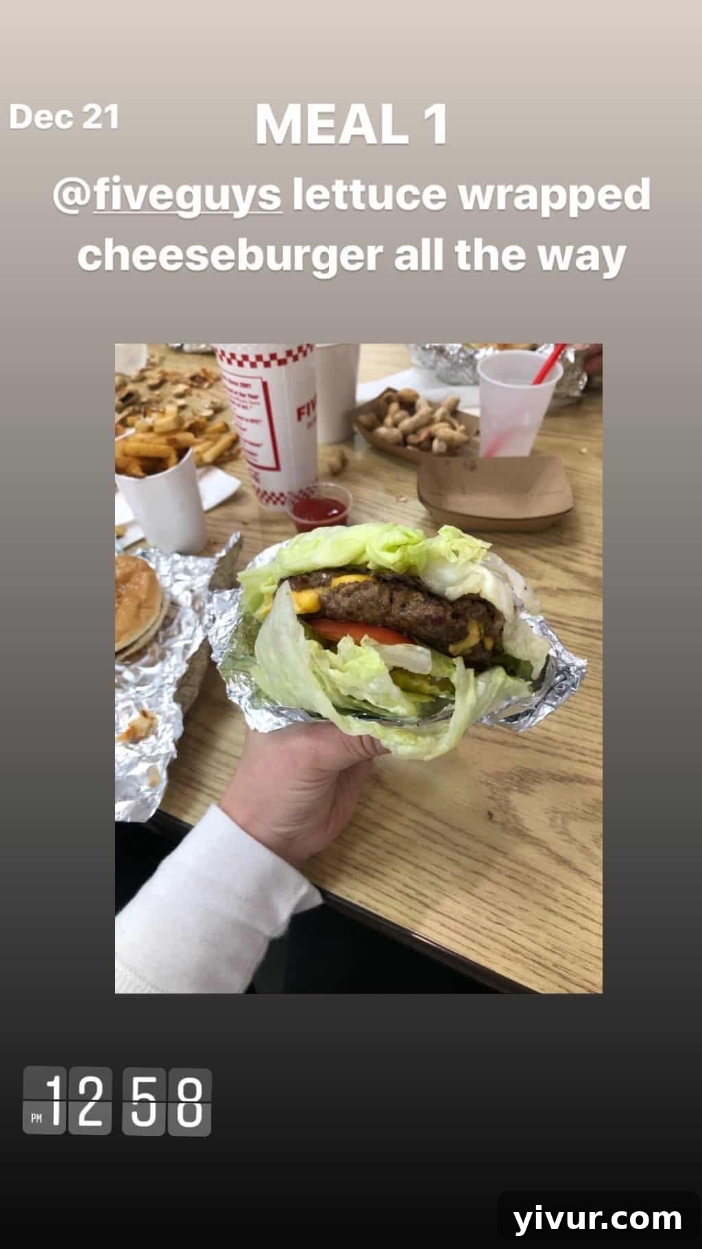 December 2019 Clean Keto and Whole30 Food Diary 62 A delicious lettuce-wrapped cheeseburger, loaded with compliant mayo, mustard, pickles, tomatoes, savory sautéed mushrooms, and sweet sautéed onions, a perfect low-carb indulgence.