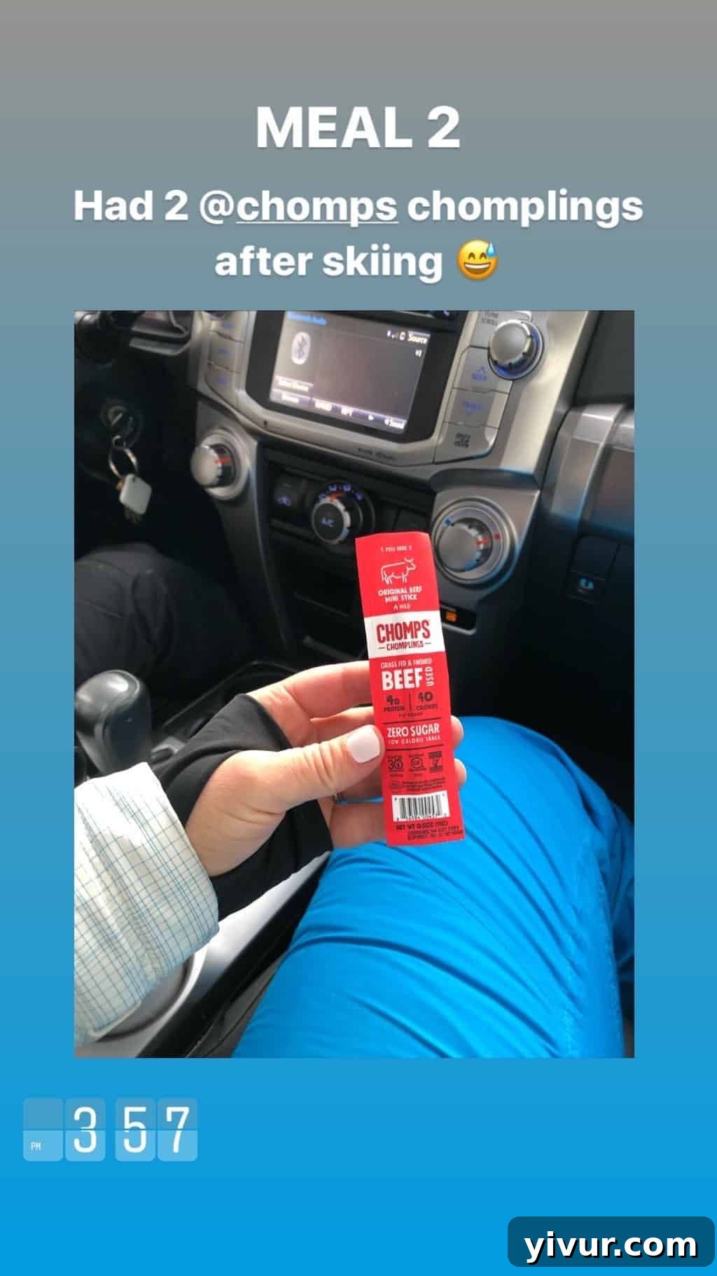 December 2019 Clean Keto and Whole30 Food Diary 72 A Chomps Chompling, a convenient and portable protein snack that is both keto and Whole30 compliant.