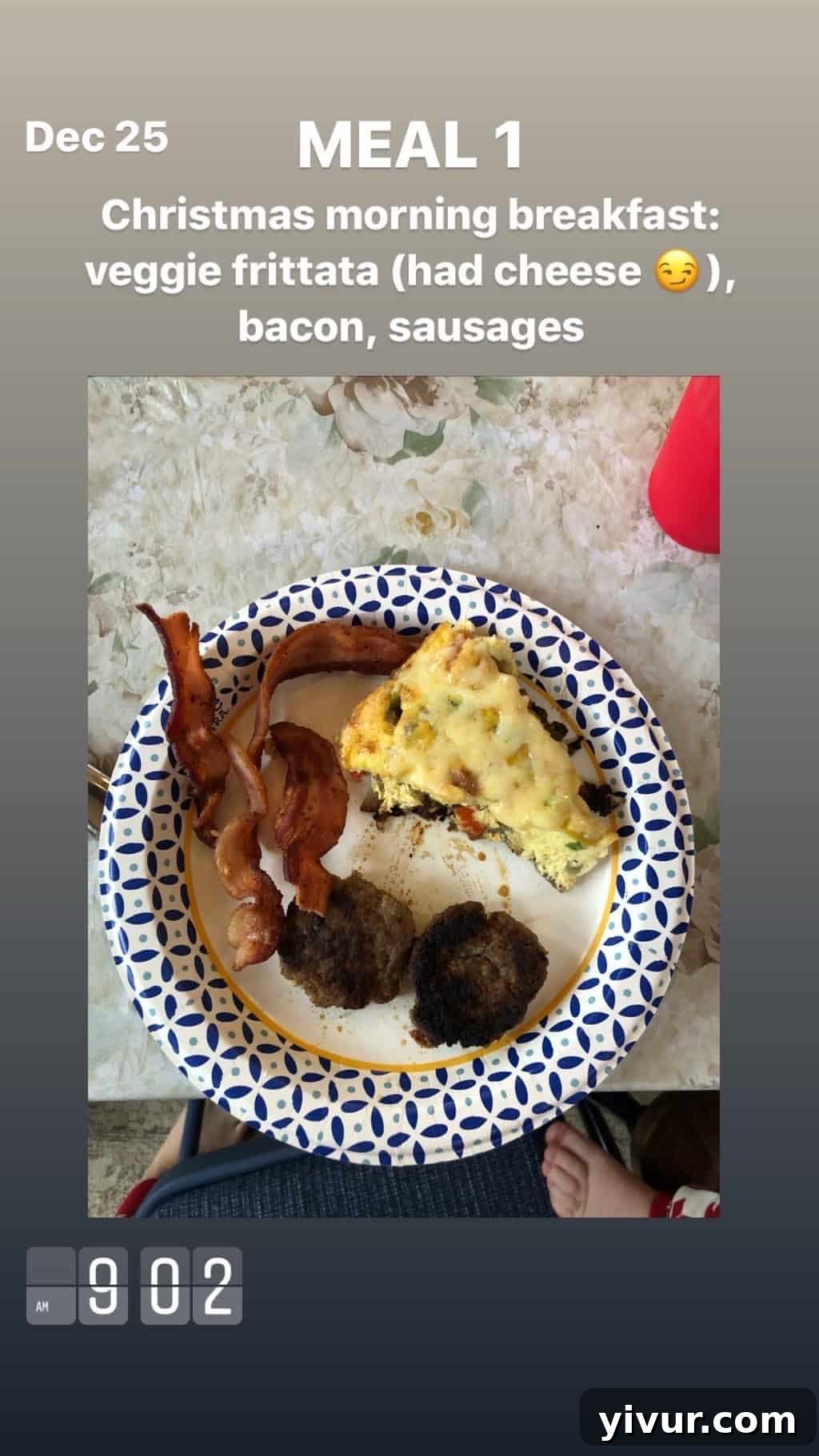 December 2019 Clean Keto and Whole30 Food Diary 74 A wholesome and versatile keto breakfast or brunch: a veggie frittata, accompanied by crispy bacon and savory sausages.