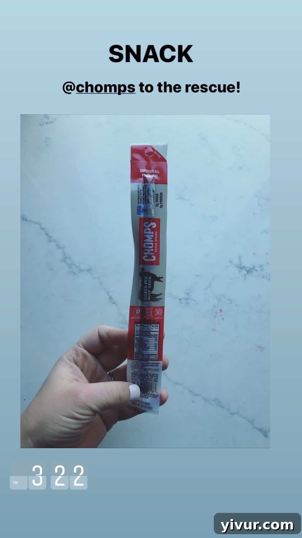 December 2019 Clean Keto and Whole30 Food Diary 89 A Chomps beef stick, a convenient and portable protein snack for keto and Whole30 compliance.