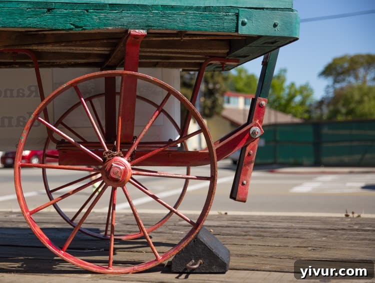 Rustic Old Wagon Wheel, highlighting unique composition in street photography