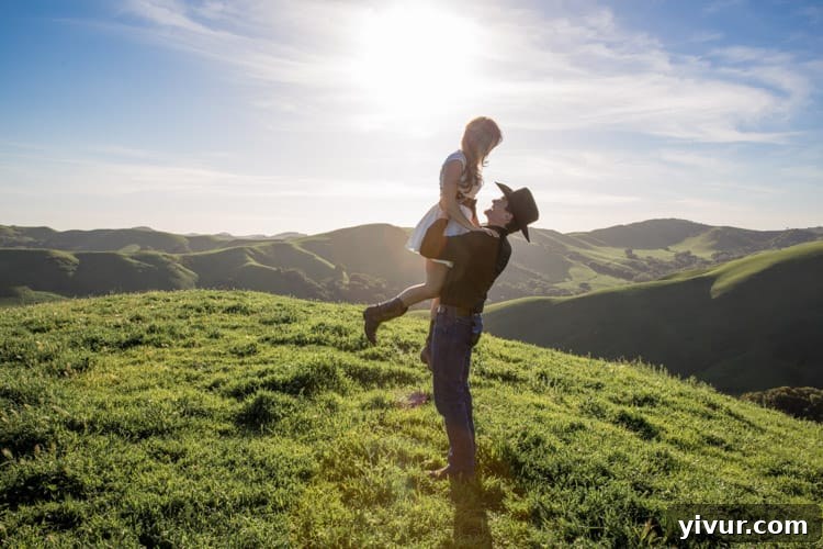 Beautiful outdoor engagement session on a ranch, highlighting natural light photography