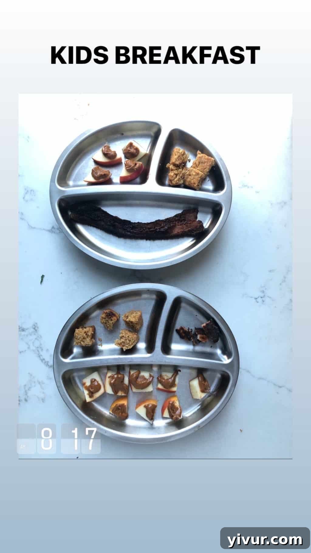 Toddler's quick breakfast: whole grain pancakes with fruit compote