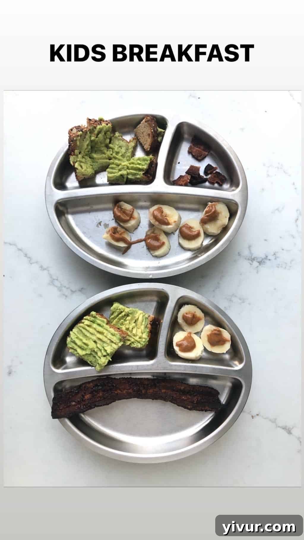 Kids' breakfast: smoothie bowl with spinach, banana, and flax seeds