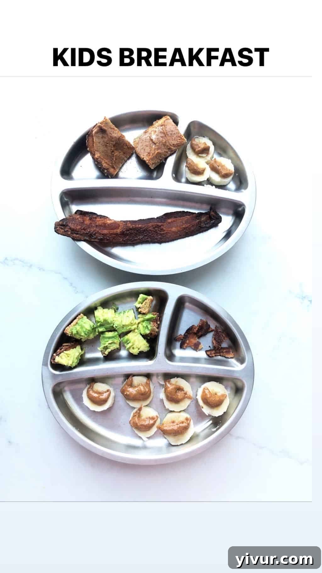 Kids' breakfast with protein: plain yogurt mixed with pureed fruit and a side of whole-wheat toast