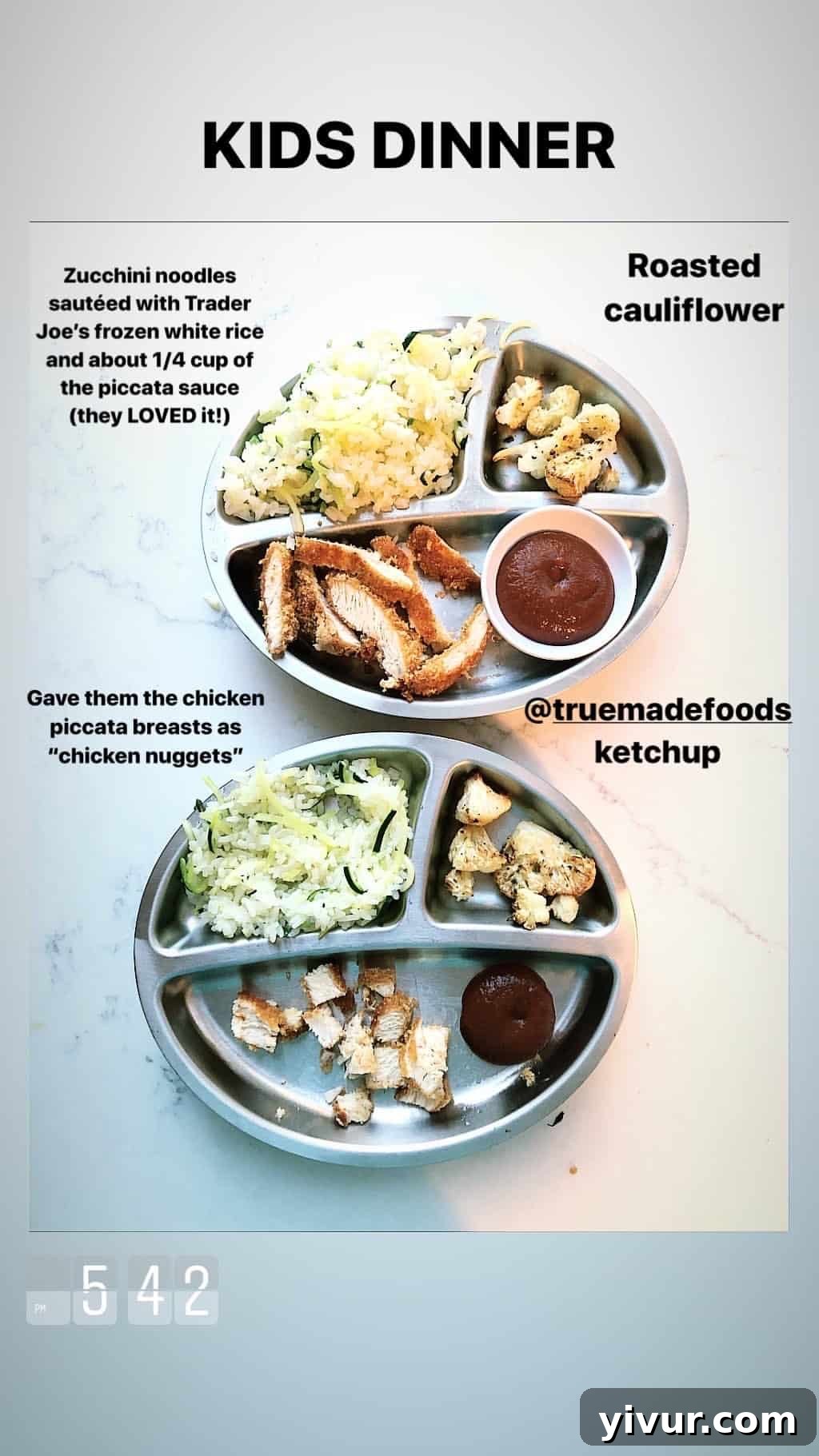 Wholesome dinner for growing children: pasta with a light tomato sauce and chicken meatballs