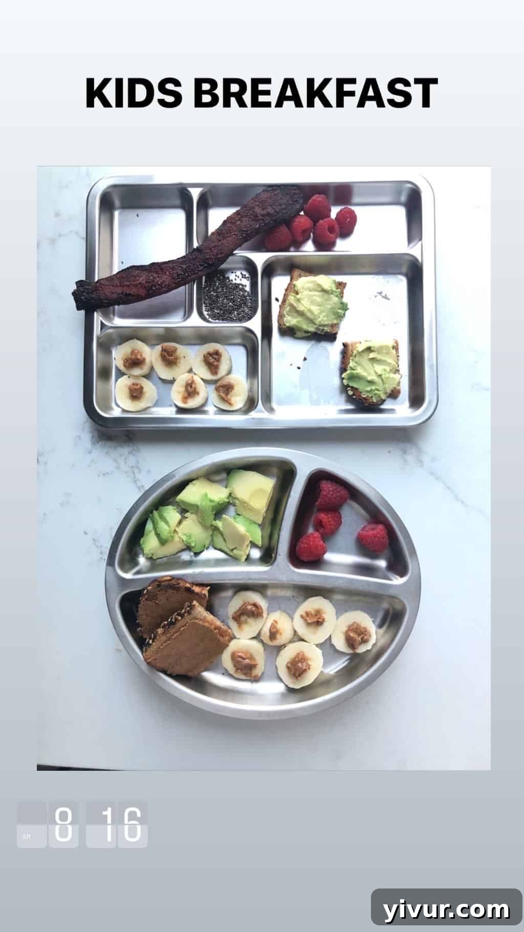 Toddler's colorful breakfast: cut-up melon, cottage cheese, and whole-wheat toast soldiers