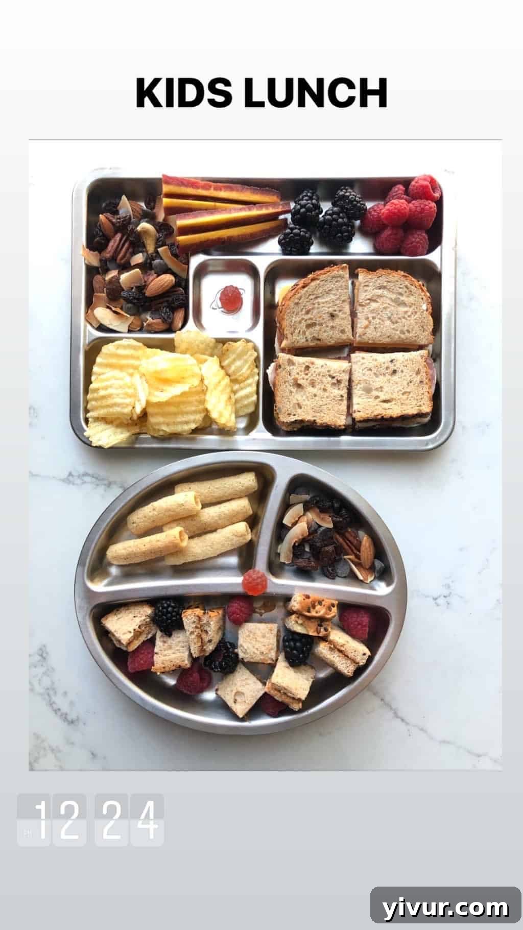 Nutritious packed lunch for school: turkey and avocado sandwich on whole-grain bread with baby carrots