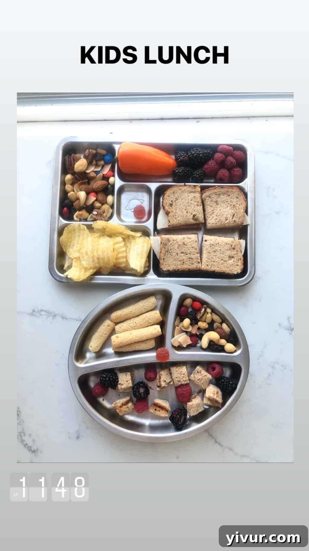 Toddler's breakfast plate: mini whole-wheat bagels with cream cheese and sliced strawberries
