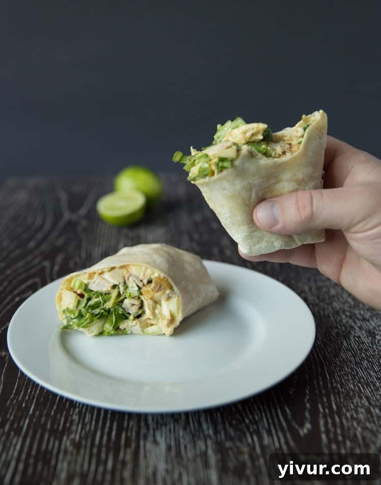 Fully Prepared Curried Chicken Salad and Apple Wraps on a Plate