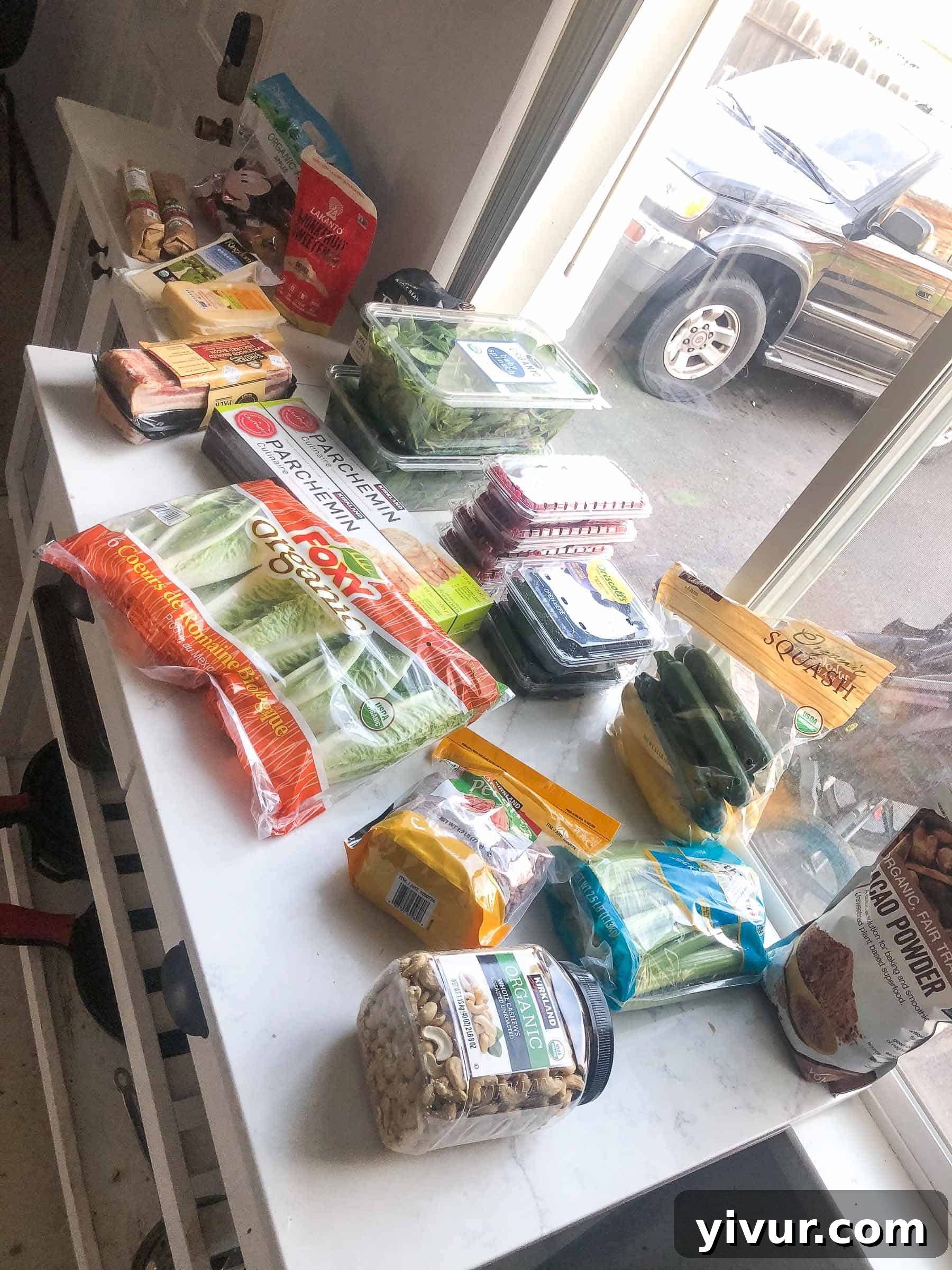 Costco grocery haul showcasing bulk Whole30 Keto friendly items