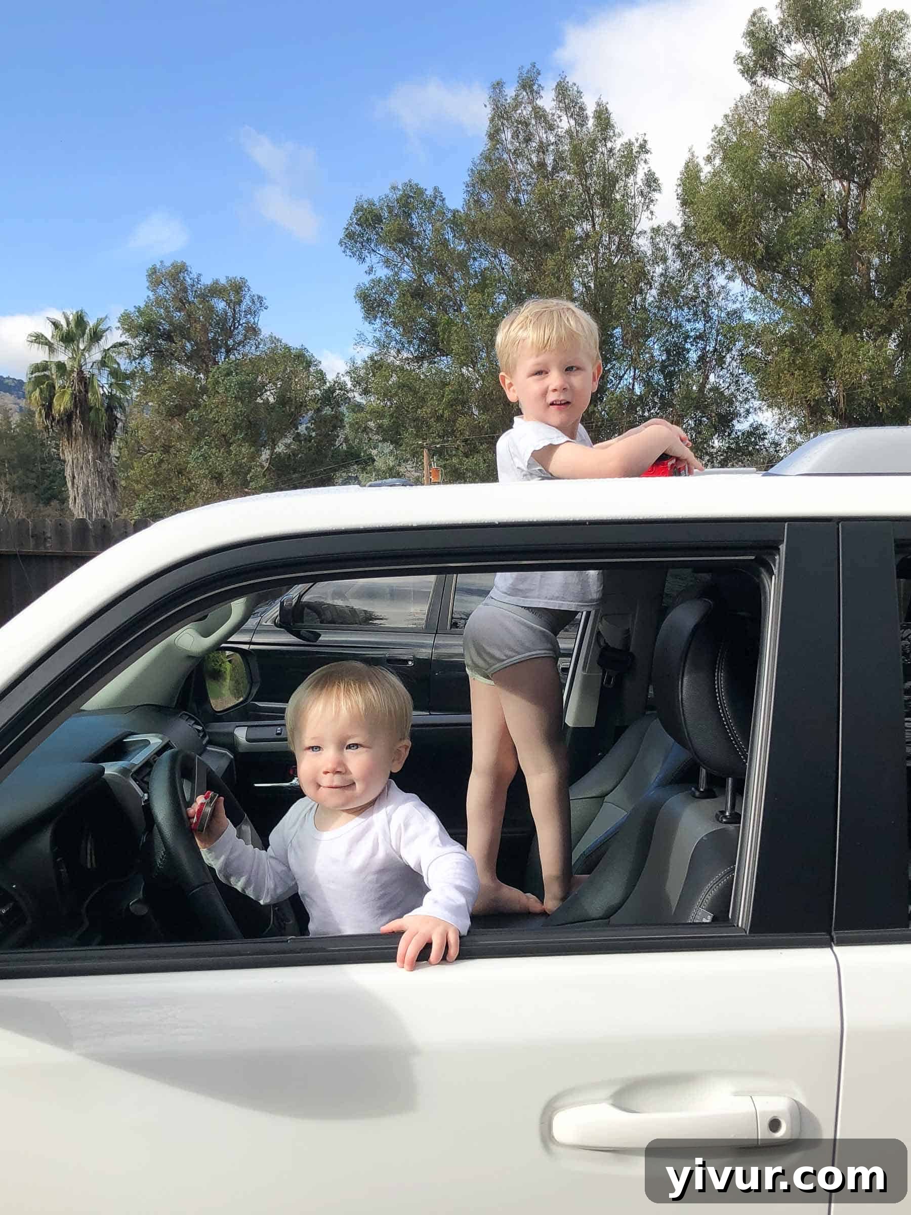 January Coffee Rendezvous 3 Kids Playing in Car