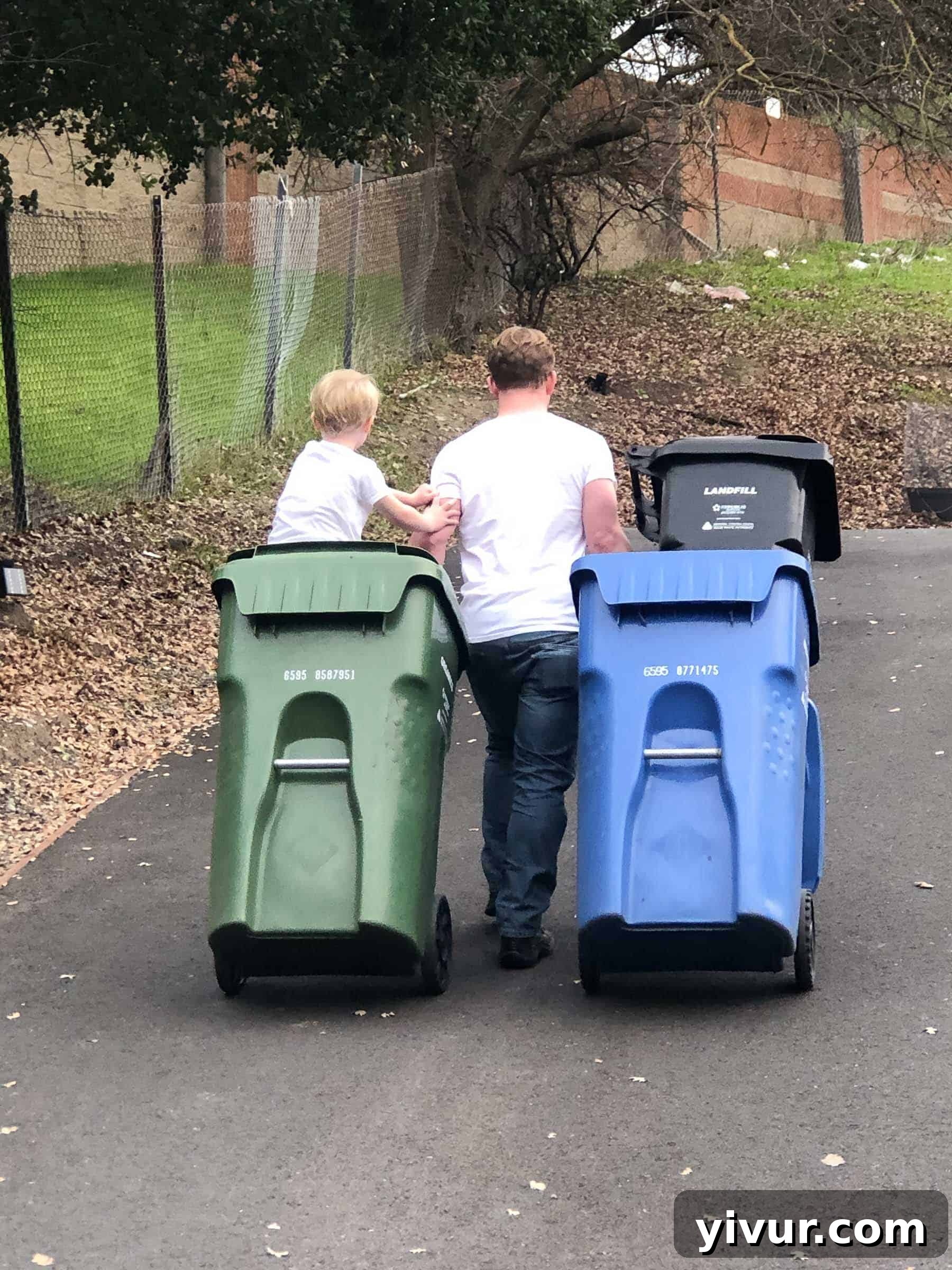 January Coffee Rendezvous 5 Shawn Carrying Trash Cans and Child