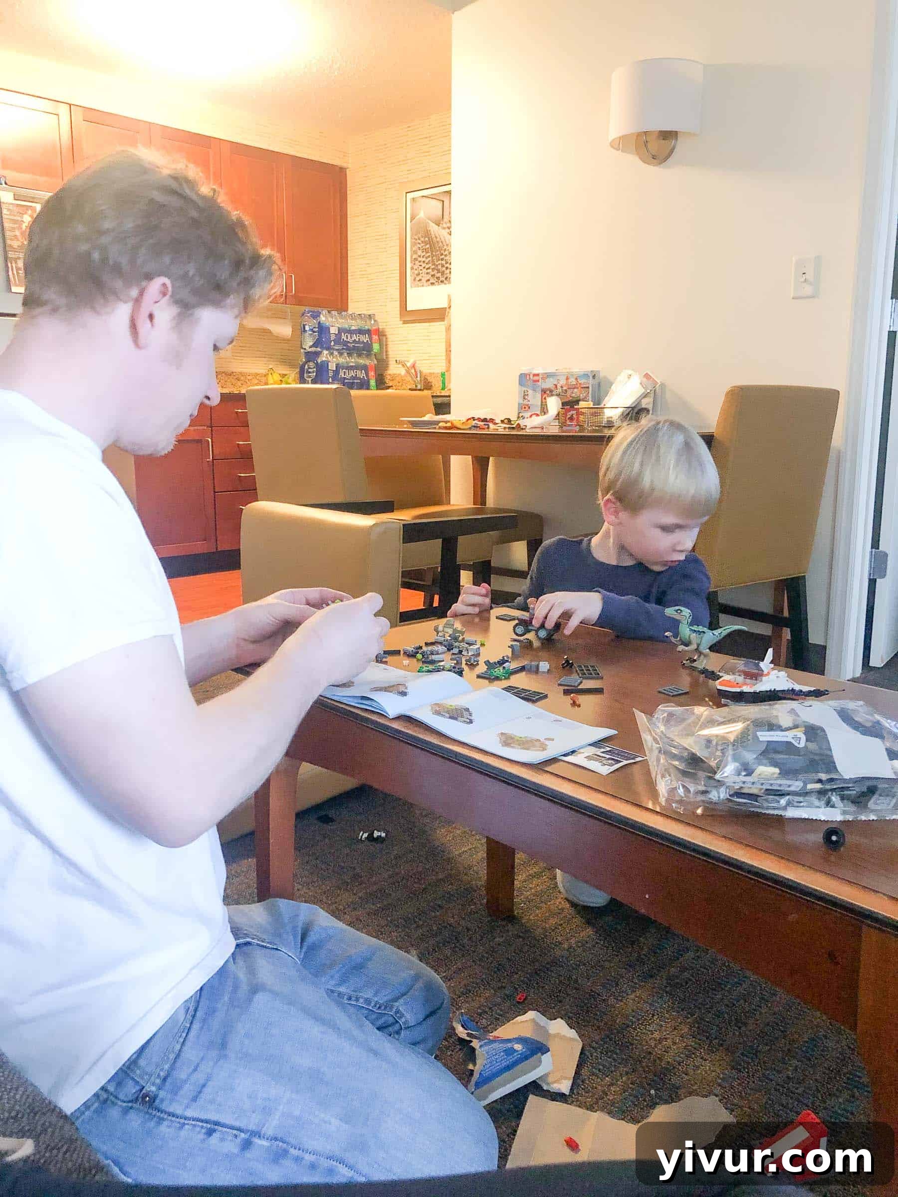 January Coffee Rendezvous 9 Boy Building Legos in Hotel