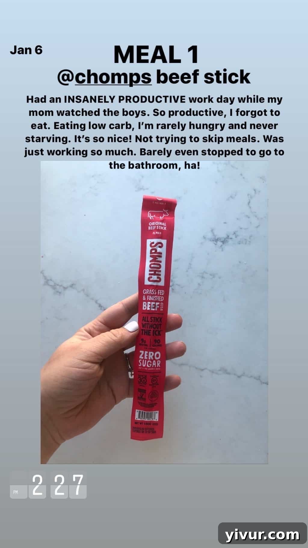 My Clean Keto Whole30 January 2020 Food Diary 18 Chomps beef stick, a convenient and compliant snack