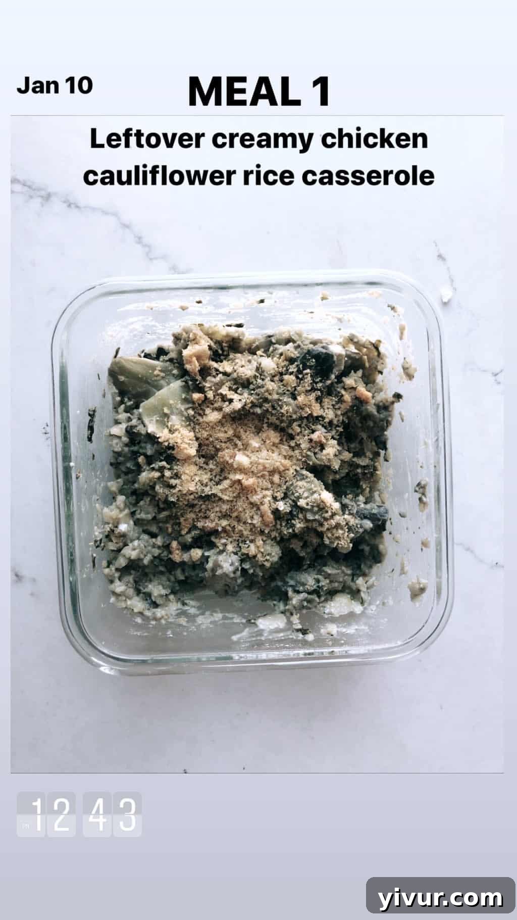 My Clean Keto Whole30 January 2020 Food Diary 28 Creamy chicken cauliflower rice casserole for a satisfying lunch