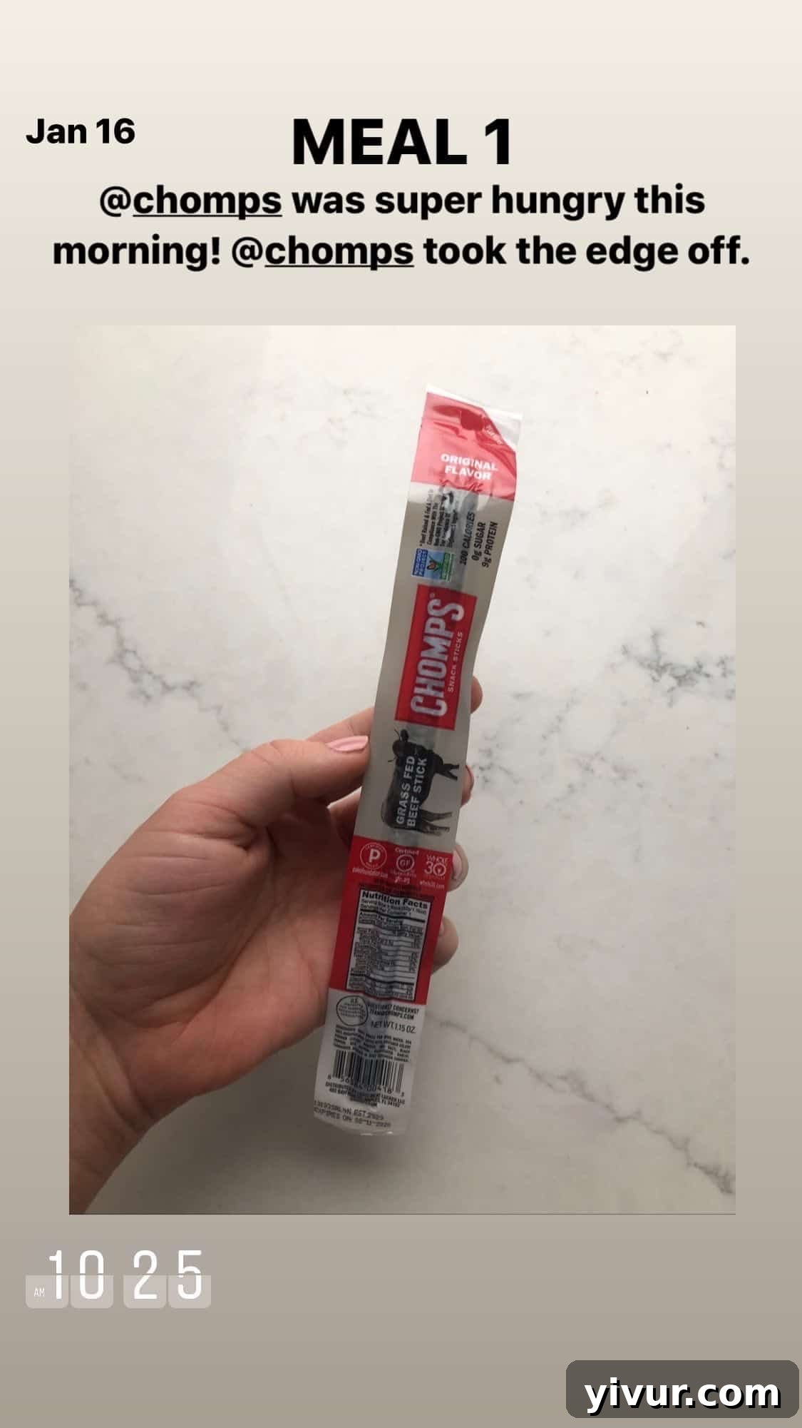 My Clean Keto Whole30 January 2020 Food Diary 44 Chomps beef stick, a handy and compliant snack