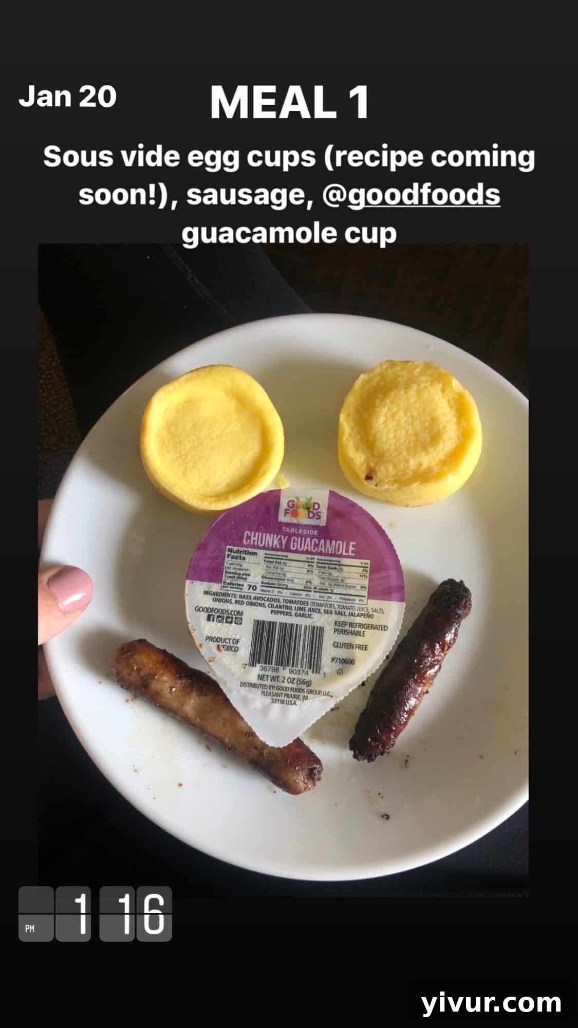 My Clean Keto Whole30 January 2020 Food Diary 57 Sous vide egg cups, sausages, and guacamole for a wholesome breakfast