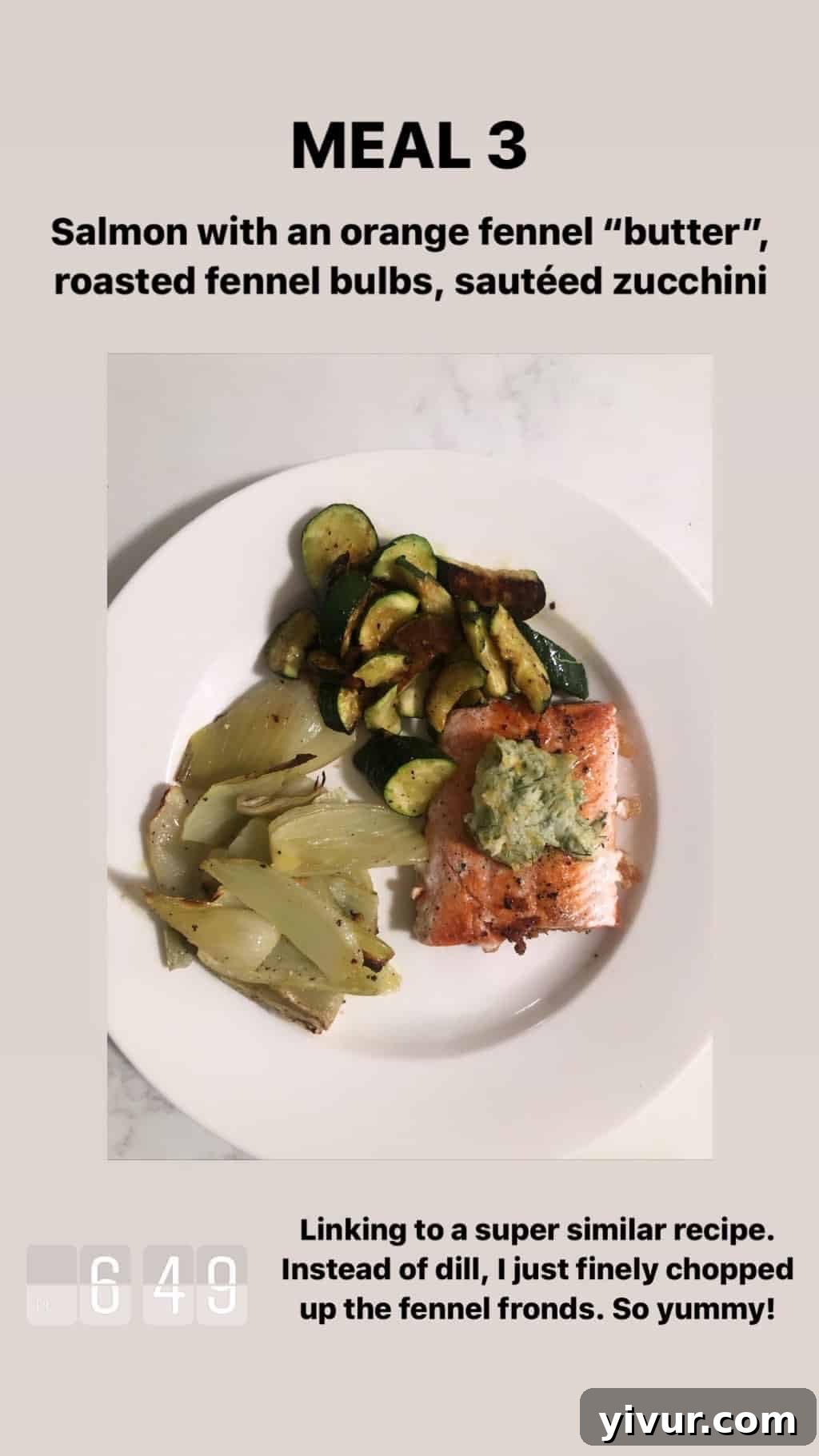 My Clean Keto Whole30 January 2020 Food Diary 7 Salmon with orange fennel butter, roasted fennel, and sautéed zucchini